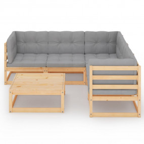 Garden Lounge Set Pinewood Solid Pinewood, 100% Polyest...
