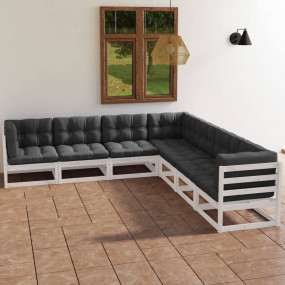 Garden Lounge Set White Solid pine, fabric (100% polyes...