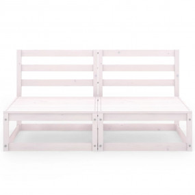 Garden Sofa White Solid Pinewood 2-Seater Modular Garde...