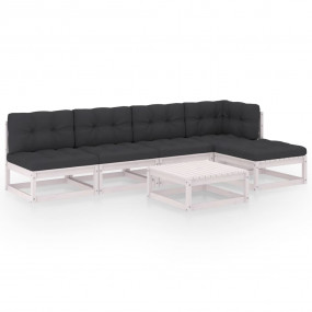Garden Lounge Set White, Anthracite Solid Pine Wood, Po...