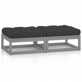 Footstool Grey Solid pine wood, fabric (100% polyester)