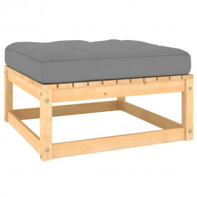 Patio Lounge Set Grey Solid pine wood, polyester 5-piec...