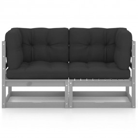 Garden Sofa Grey Solid pinewood, fabric (100% polyester...