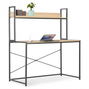 Computer Desk Black and Oak Engineered Wood and Powder-...