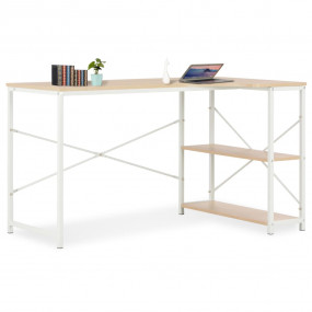 Computer Desk White and Oak Engineered wood and powder-...