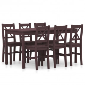 Dining Set Dark Brown Pinewood 7 Piece Set Seats Many
