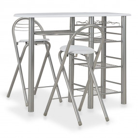 Bar Set White and Silver Wood 3 Piece Foldable Bar Set