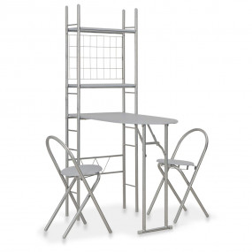 Dining Set Grey, Silver MDF, Steel Compact Collapsible