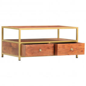 Coffee Table Honey Brown Solid Acacia Wood, Steel Mediu...