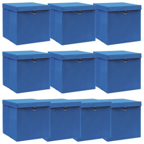 Storage Box Set of 10 Blue Non-woven fabric (100% polye...