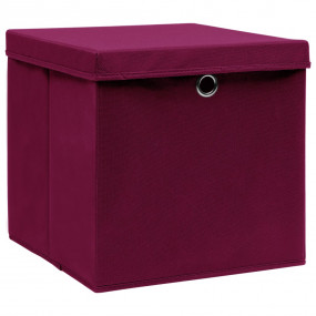 Storage Box Set of 4 Dark Red Non-woven fabric (100% po...