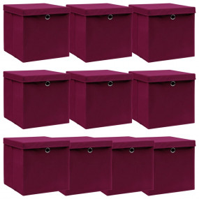 Storage Box Set of 10 Dark Red Non-woven fabric (100% p...