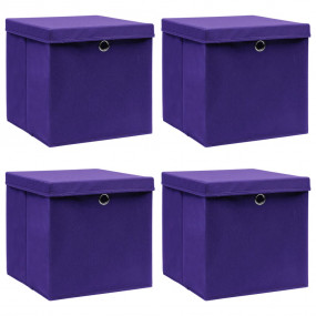 Storage Box Set of 4 Purple Non-woven fabric (100% poly...