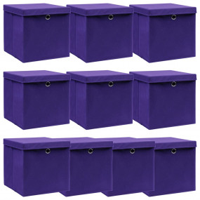 Storage Box Set of 10 Purple Non-woven fabric (100% pol...