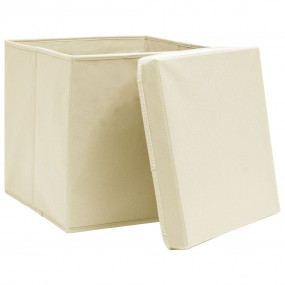 Storage Box Set of 4 Cream Non-woven fabric (100% polye...