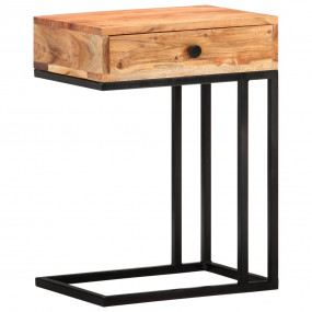 Side Table Natural Wood Solid Acacia Wood, Powder-Coate...
