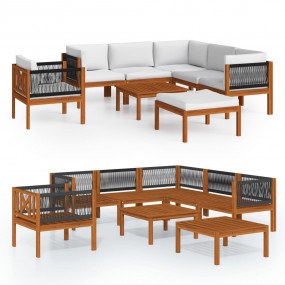 Garden Lounge Set Cream Solid acacia wood Medium Modula...