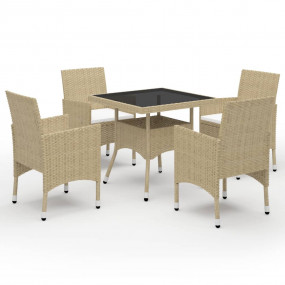 Dining Set Beige Poly rattan, tempered glass, powder-co...