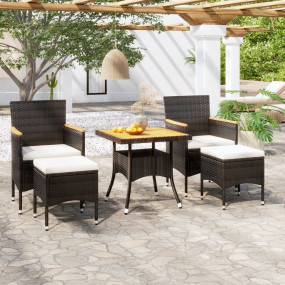 Garden Dining Set Black, Cream White Poly Rattan Medium
