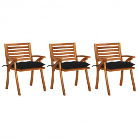 Patio Dining Chair Set of 3 Natural Wood Solid Acacia W...