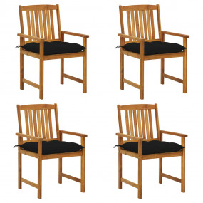 Patio Chair Set of 4 Natural Wood Solid Acacia Wood Sta...
