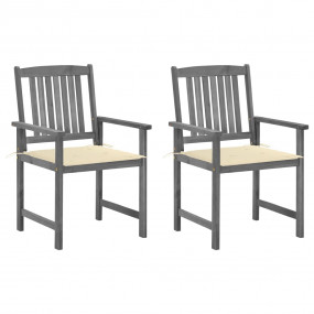 Garden Chair Set of 2 Grey Solid Acacia Wood Medium Dur...