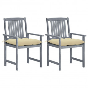 Patio Chair Set of 2 Gray Solid Acacia Wood Medium Dura...