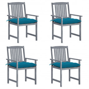 Patio Chair Set of 4 Gray Solid acacia wood Standard Du...