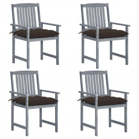 Patio Chair Set of 4 Gray Solid Acacia Wood Standard Du...