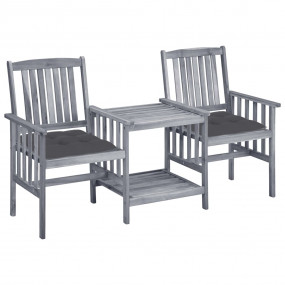 Garden Chair With Tea Table Grey Solid acacia wood Medi...