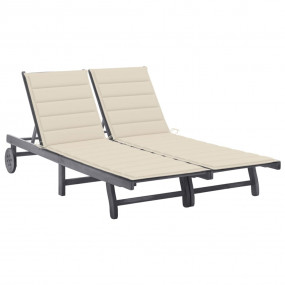 Sunlounger Grey Solid acacia wood Large Adjustable Armr...