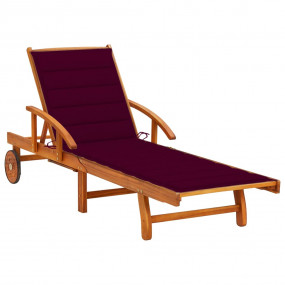 Sunlounger Wine red cushion, natural wood