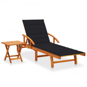 Sunlounger With Table Natural Wood Solid acacia wood St...