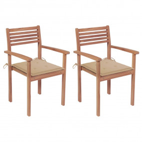 Garden Chair Set of 2 Natural Wood Solid teak wood Stan...
