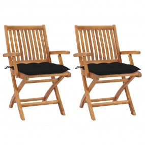 Patio Chair Set of 2 Teak wood, Black cushions