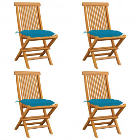 Patio Chair Set of 4 Light Blue Solid Teak Wood Standar...