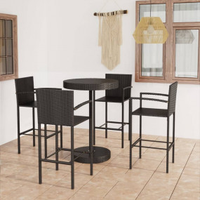 Garden Bar Set Black PE Rattan, Powder-Coated Steel Sta...