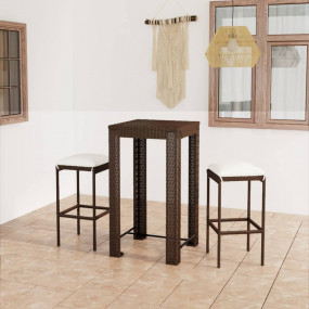 Garden Bar Set Brown PE rattan, powder-coated steel, po...