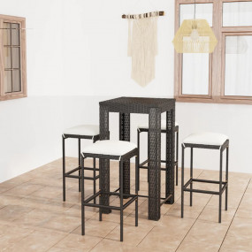 Garden Bar Set Black PE rattan, powder-coated steel, po...