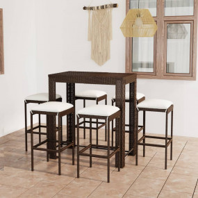 Garden Bar Set Brown PE Rattan, Powder-Coated Steel, Po...