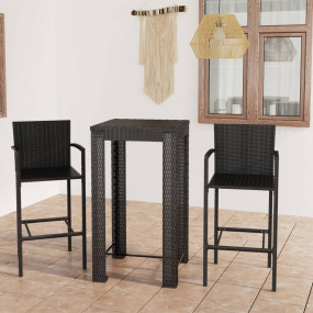 Garden Bar Set Black PE rattan, Powder-Coated Steel Sta...