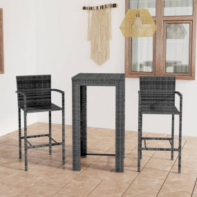 Garden Bar Set Grey PE Rattan, Powder-Coated Steel Medi...