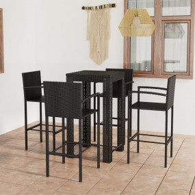 Garden Bar Set Black PE rattan, powder-coated steel Foo...