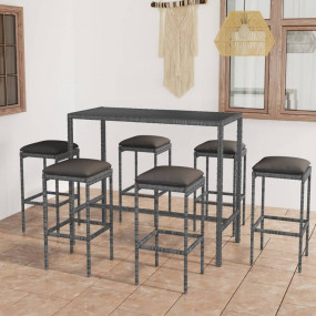 Garden Bar Set Grey PE rattan, powder-coated steel, tem...