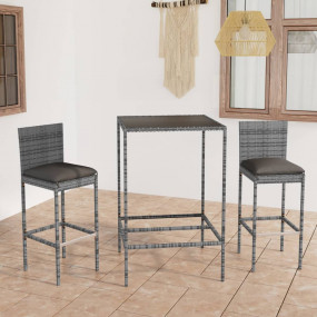 Garden Bar Set Grey PE rattan Medium Footrest Garden Ba...