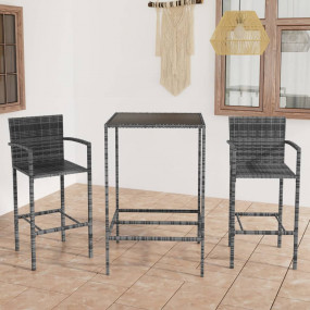 Garden Bar Set Grey PE rattan, powder-coated steel, tem...