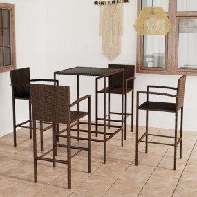 Garden Bar Set Brown PE rattan, powder-coated steel, te...