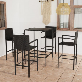 Garden Bar Set Black PE rattan, powder-coated steel, te...