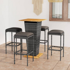 Garden Bar Set Grey PE rattan, powder-coated steel, sol...