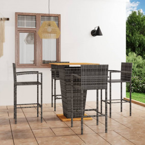 Garden Bar Set Grey PE rattan, powder-coated steel, sol...